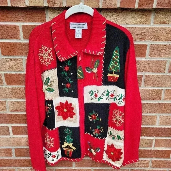 Heirloom Collectibles Christmas Collection 2004 Sweater Full Zip Women's Size Sm - Picture 1 of 7